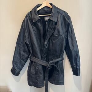 Wilsons Leather Coat Large Black Belt Thinsulate Removable Liner Mens - BUB